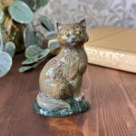 Vintage Studio Pottery Cat Figurine, Handmade Ceramic Ginger & Grey Seated Cat