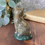 Vintage Studio Pottery Cat Figurine, Handmade Ceramic Ginger & Grey Seated Cat