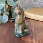 Vintage Studio Pottery Cat Figurine, Handmade Ceramic Ginger & Grey Seated Cat
