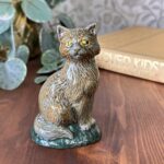 Vintage Studio Pottery Cat Figurine, Handmade Ceramic Ginger & Grey Seated Cat