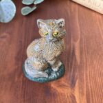 Vintage Studio Pottery Cat Figurine, Handmade Ceramic Ginger & Grey Seated Cat
