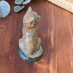 Vintage Studio Pottery Cat Figurine, Handmade Ceramic Ginger & Grey Seated Cat