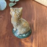 Vintage Studio Pottery Cat Figurine, Handmade Ceramic Ginger & Grey Seated Cat