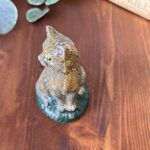 Vintage Studio Pottery Cat Figurine, Handmade Ceramic Ginger & Grey Seated Cat