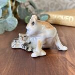 Vintage Cat & Kitten Figurine, Hand Painted Porcelain, Retro Animal Ornament, Cat Lover Gift