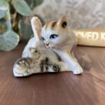 Vintage Cat & Kitten Figurine, Hand Painted Porcelain, Retro Animal Ornament, Cat Lover Gift