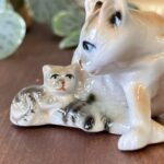 Vintage Cat & Kitten Figurine, Hand Painted Porcelain, Retro Animal Ornament, Cat Lover Gift
