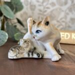 Vintage Cat & Kitten Figurine, Hand Painted Porcelain, Retro Animal Ornament, Cat Lover Gift