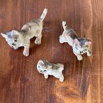 Vintage 1960s Porcelain Cat Figurines, Trio Set, Collectable Miniatures