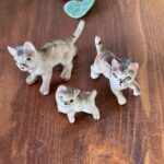 Vintage 1960s Porcelain Cat Figurines, Trio Set, Collectable Miniatures