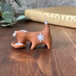 Vintage IOM Terracotta Cat Figurine, Handmade Miniature Pottery, Cat & Bowl Ornament