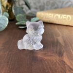 Vintage Frosted Satin Glass Cat Figurine, Small Collectable Seated Kitty Ornament