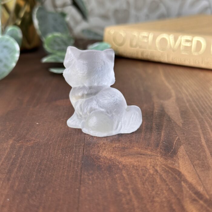 Vintage Frosted Satin Glass Cat Figurine, Small Collectable Seated Kitty Ornament