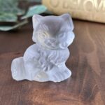 Vintage Frosted Satin Glass Cat Figurine, Small Collectable Seated Kitty Ornament
