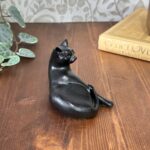 Vintage Kingmaker Welsh Coal Black Cat Figurine, Handmade Collectable Ornament