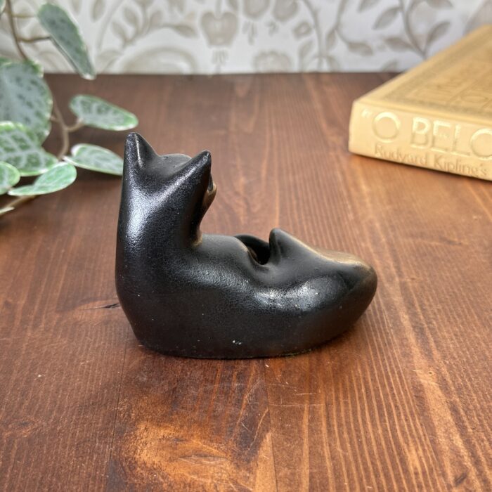Vintage Kingmaker Welsh Coal Black Cat Figurine, Handmade Collectable Ornament
