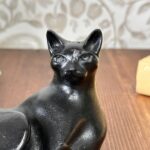 Vintage Kingmaker Welsh Coal Black Cat Figurine, Handmade Collectable Ornament