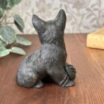 Vintage Welsh Slate Cat Figurine, Handmade Black Kitten with Wool, Cat Lover Gift