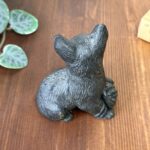 Vintage Welsh Slate Cat Figurine, Handmade Black Kitten with Wool, Cat Lover Gift