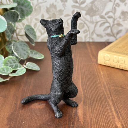 Vintage Black Cat Figurine, Dancing Coal Cat Ornament, Collectable Lucky Black Cat