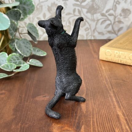 Vintage Black Cat Figurine, Dancing Coal Cat Ornament, Collectable Lucky Black Cat