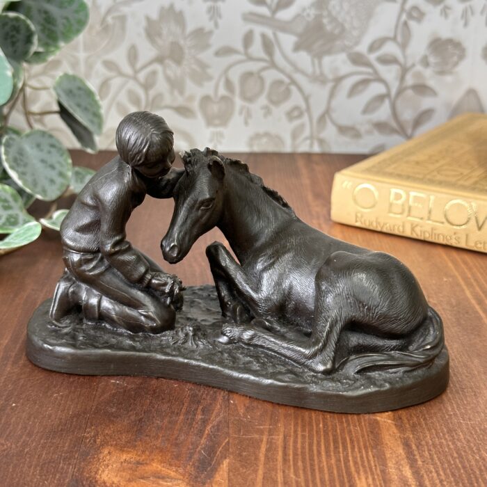 Vintage Heredities Bronze Girl Foal Sculpture P Parsons Signed 70s 80s Figure
