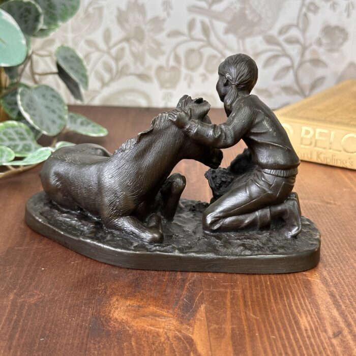 Vintage Heredities Bronze Girl Foal Sculpture P Parsons Signed 70s 80s Figure