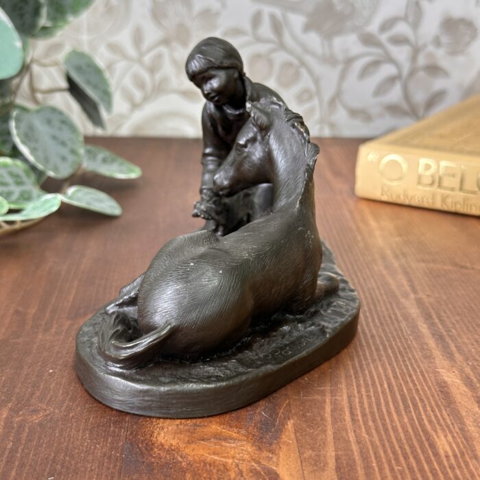 Vintage Heredities Bronze Girl Foal Sculpture P Parsons Signed 70s 80s Figure