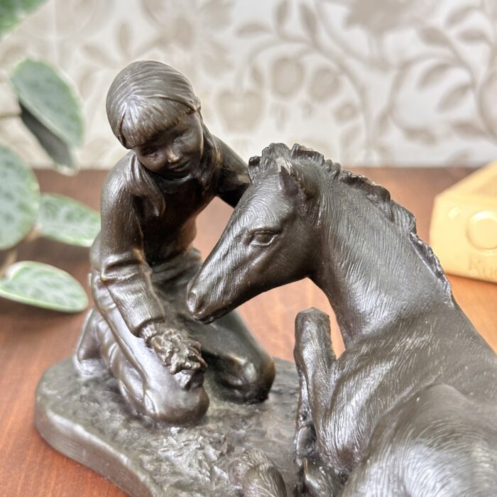 Vintage Heredities Bronze Girl Foal Sculpture P Parsons Signed 70s 80s Figure