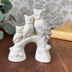 Vintage A. Santini Three Owls Sculpture, Italian Alabaster Resin Bird Figurine