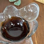 Vintage Humppila Kivi Bowl, Pertti Santalahti Finnish Art Glass, 1970s MCM Amber
