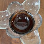Vintage Humppila Kivi Bowl, Pertti Santalahti Finnish Art Glass, 1970s MCM Amber