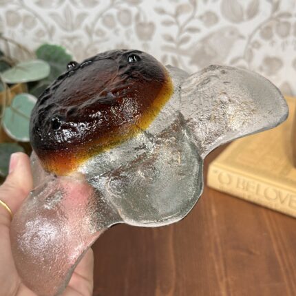 Vintage Humppila Kivi Bowl, Pertti Santalahti Finnish Art Glass, 1970s MCM Amber