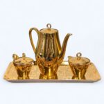 Vintage 1950s Bareuther Bavaria Gold Coffee Set, Mid Century Porcelain 4-Piece