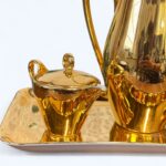 Vintage 1950s Bareuther Bavaria Gold Coffee Set, Mid Century Porcelain 4-Piece