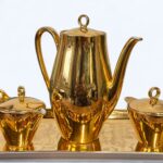 Vintage 1950s Bareuther Bavaria Gold Coffee Set, Mid Century Porcelain 4-Piece