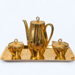 Vintage 1950s Bareuther Bavaria Gold Coffee Set, Mid Century Porcelain 4-Piece