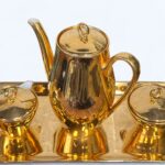 Vintage 1950s Bareuther Bavaria Gold Coffee Set, Mid Century Porcelain 4-Piece