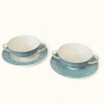 Vintage Royal Doulton Cascade Soup Cups & Saucers, 1950s Teal Floral China (Set of 2)