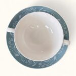 Vintage Royal Doulton Cascade Soup Cups & Saucers, 1950s Teal Floral China (Set of 2)