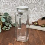 Vintage Bormioli Rocco Italy Frigoverre Glass Fridge Jug Pitcher White Lid 2 Pint