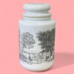Vintage 1960s Maxwell House Milk Glass Storage Jar, Countryside Scene Canister