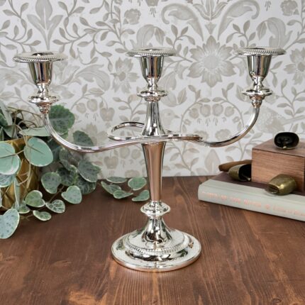 Vintage Silver Plated Candelabra, Ornate 3-Branch, Made in England, EP Zinc