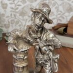 Vintage Argenplast Spanish Silver Plate Tramp Figure Leaning on Postbox Statue