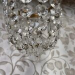 Pair Antique Crystal Bag Chandeliers, Small Early 20th C. Brass Ceiling Lights