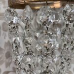 Pair Antique Crystal Bag Chandeliers, Small Early 20th C. Brass Ceiling Lights