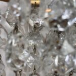 Pair Antique Crystal Bag Chandeliers, Small Early 20th C. Brass Ceiling Lights