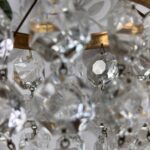 Pair Antique Crystal Bag Chandeliers, Small Early 20th C. Brass Ceiling Lights