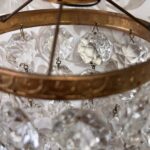 Pair Antique Crystal Bag Chandeliers, Small Early 20th C. Brass Ceiling Lights