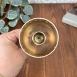 Vintage 70s Brass Goblet Candle Holder, Pierced Cross Chalice, MCM Gothic Decor